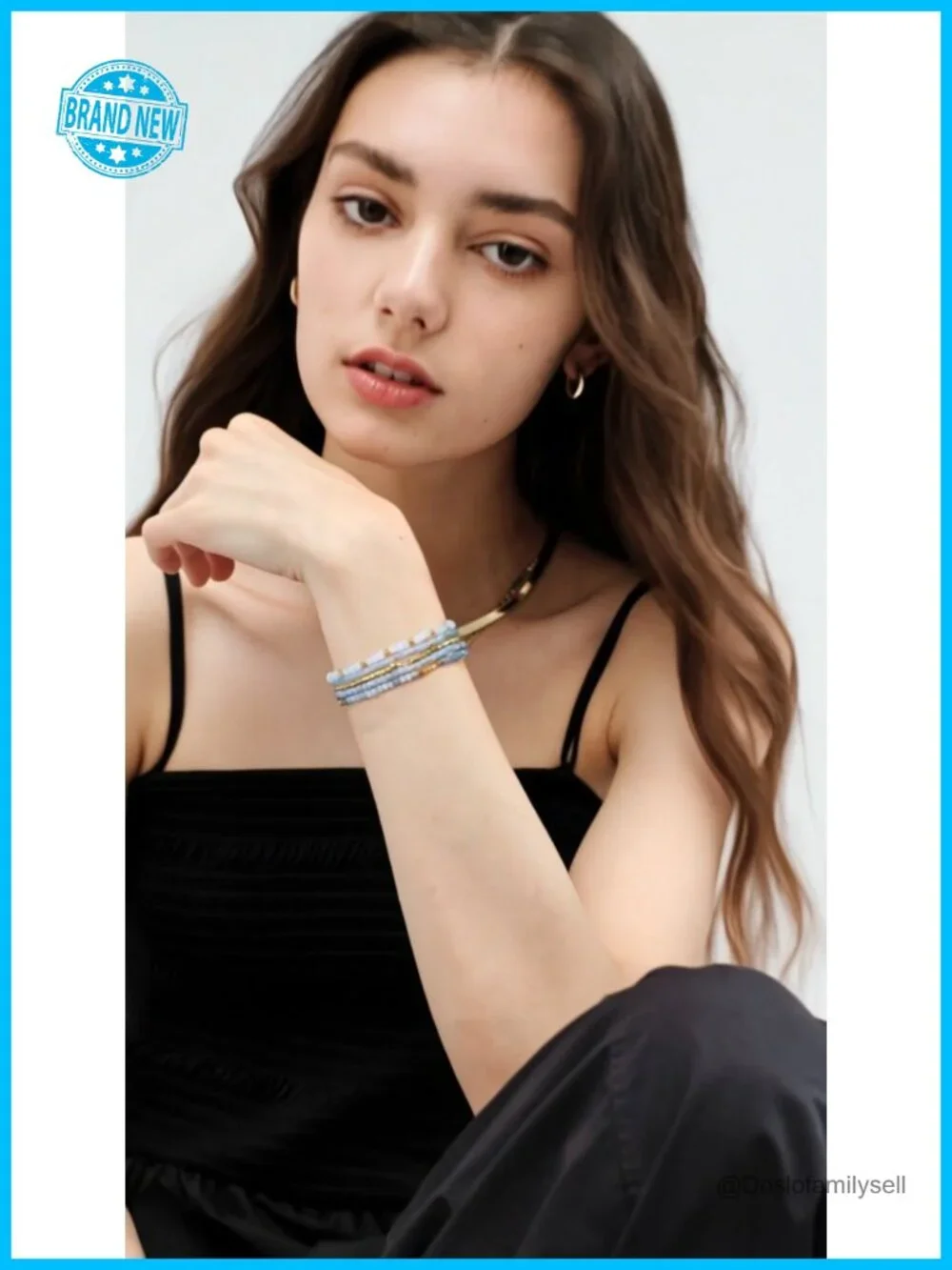 Stackable Crystal Beaded Stretch Bracelet Set, 14K Gold Plated Boho Layering